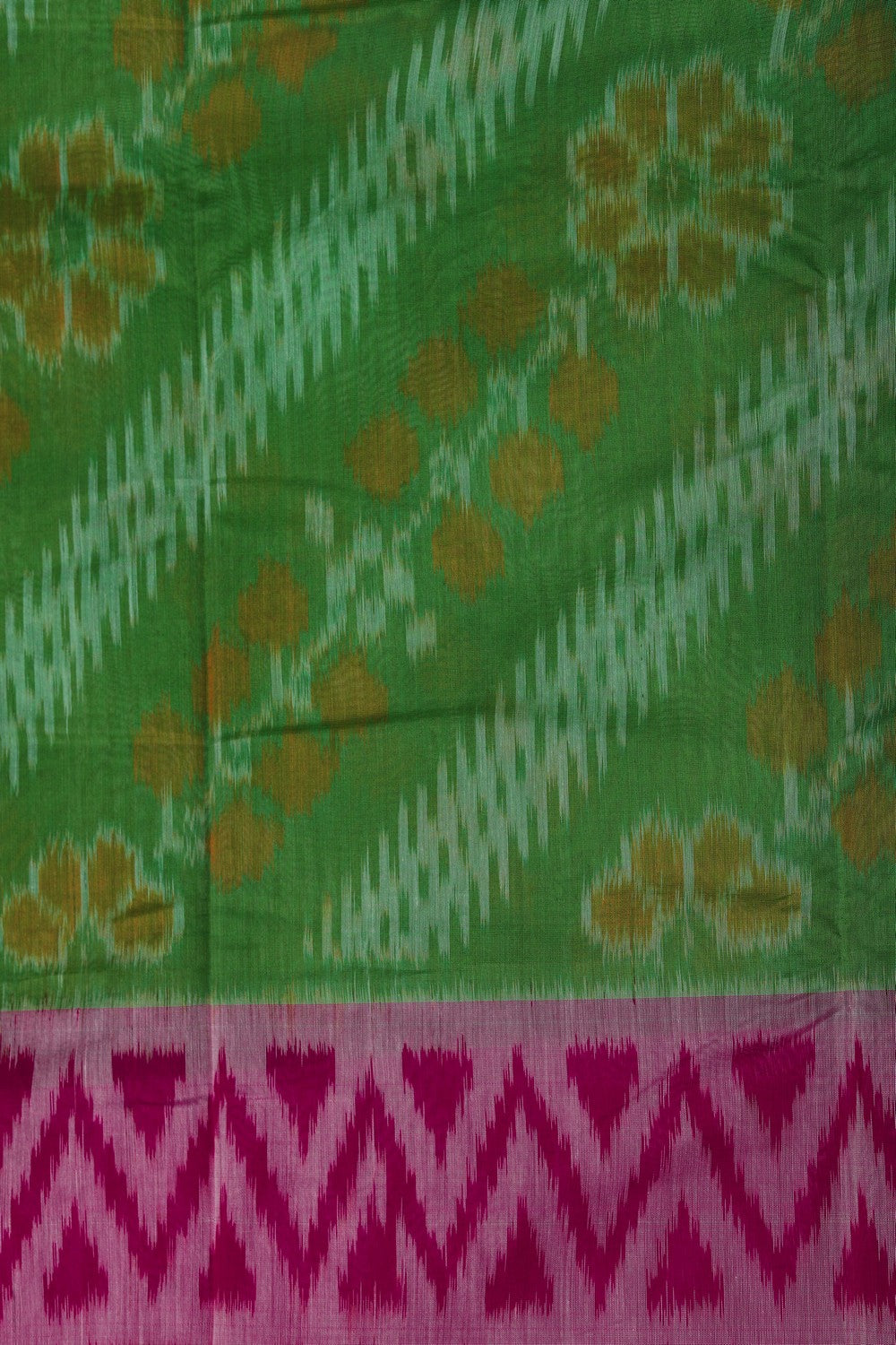 Image of Ikat Cotton-Silk Green Saree